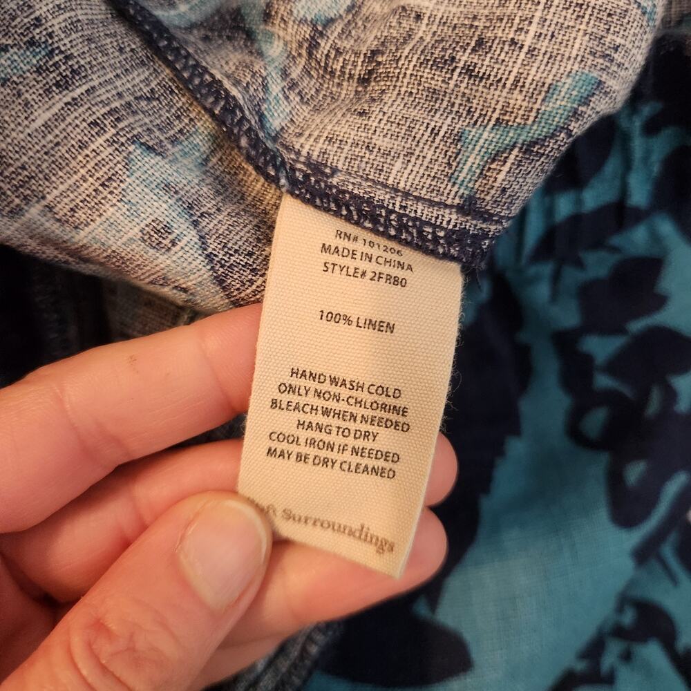 Soft Surroundings Pants Size Medium Womens Linen Blue Lucca Wide Leg Beachy Boho - Picture 9 of 9